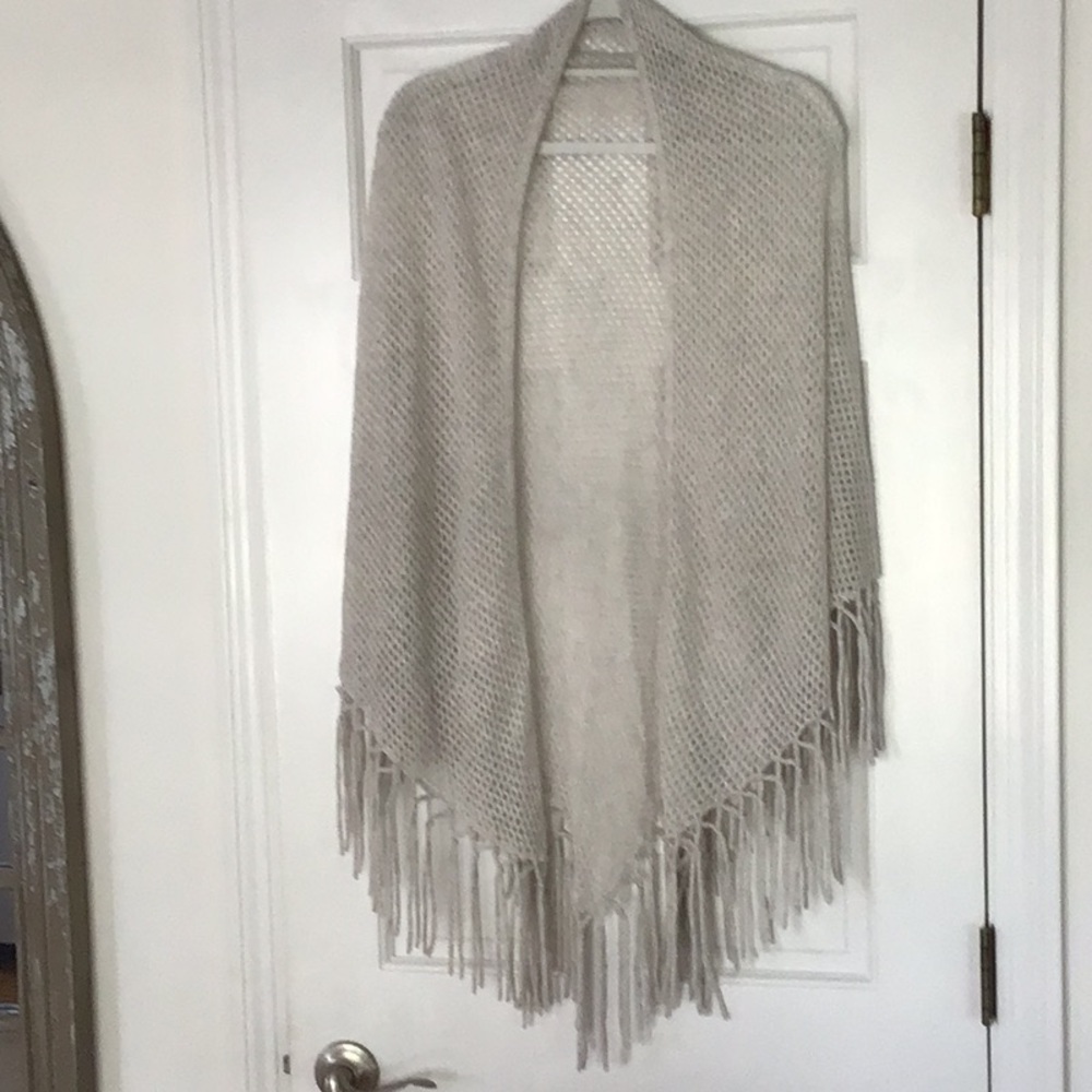 Luxury Neutral Knit Cashmere Fringe Shawl Wrap, one size fits all. Worn once.